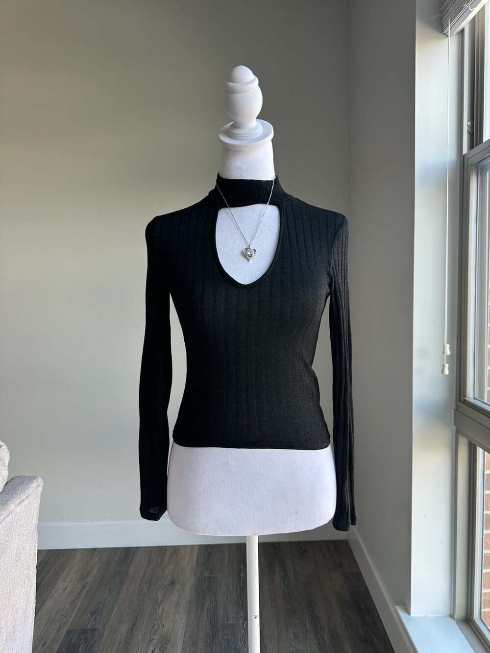 Y2K Divided Ribbed Knit Top Black XS